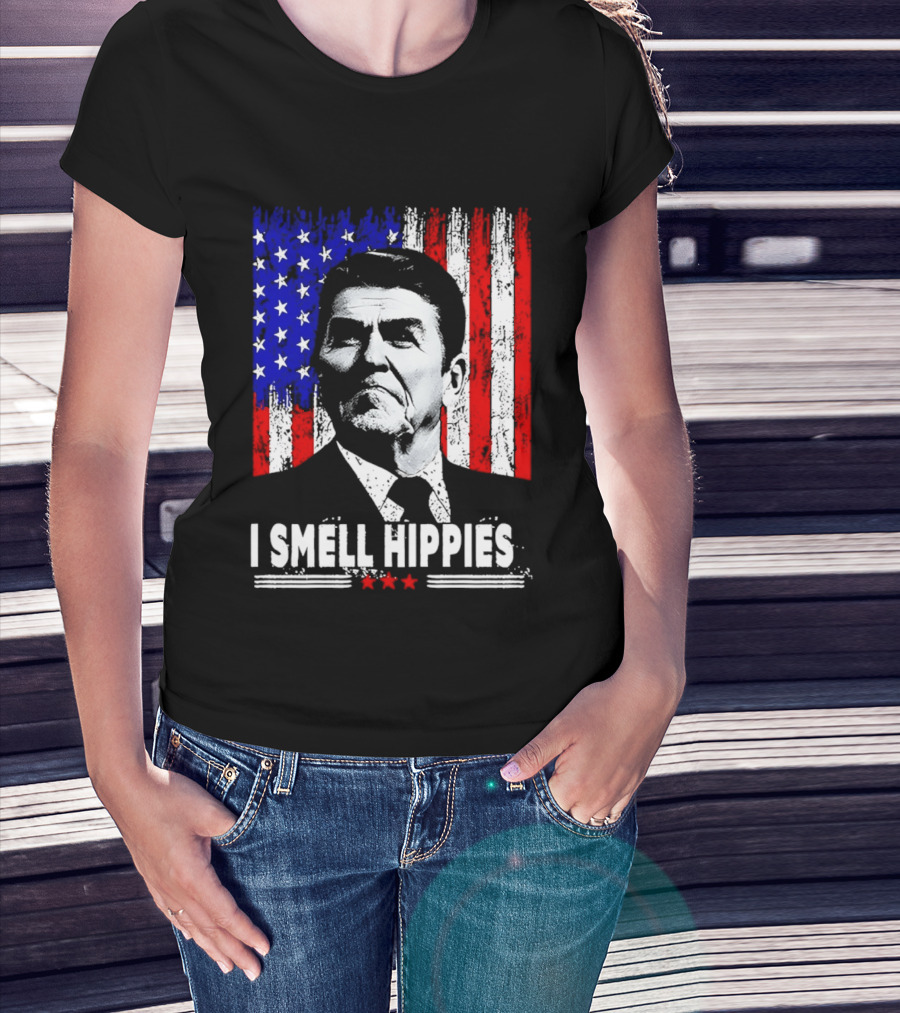 I Smell Hippies Reagan USA Flag Stars And Stripes T-Shirt