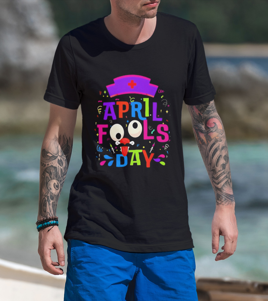 April Fools Day Nurse Hat With Colorful Confetti And Googly Eyes T-Shirt