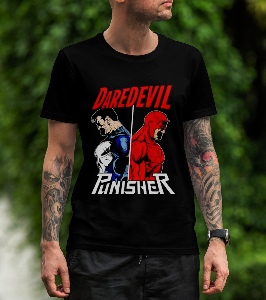 Daredevil Punisher Split Silhouette Marvel Characters T-Shirt