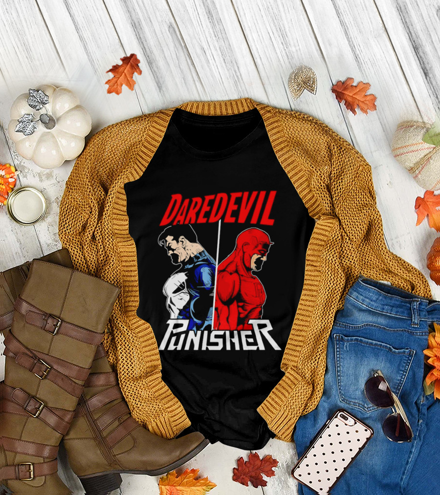Daredevil Punisher Split Silhouette Marvel Characters T-Shirt