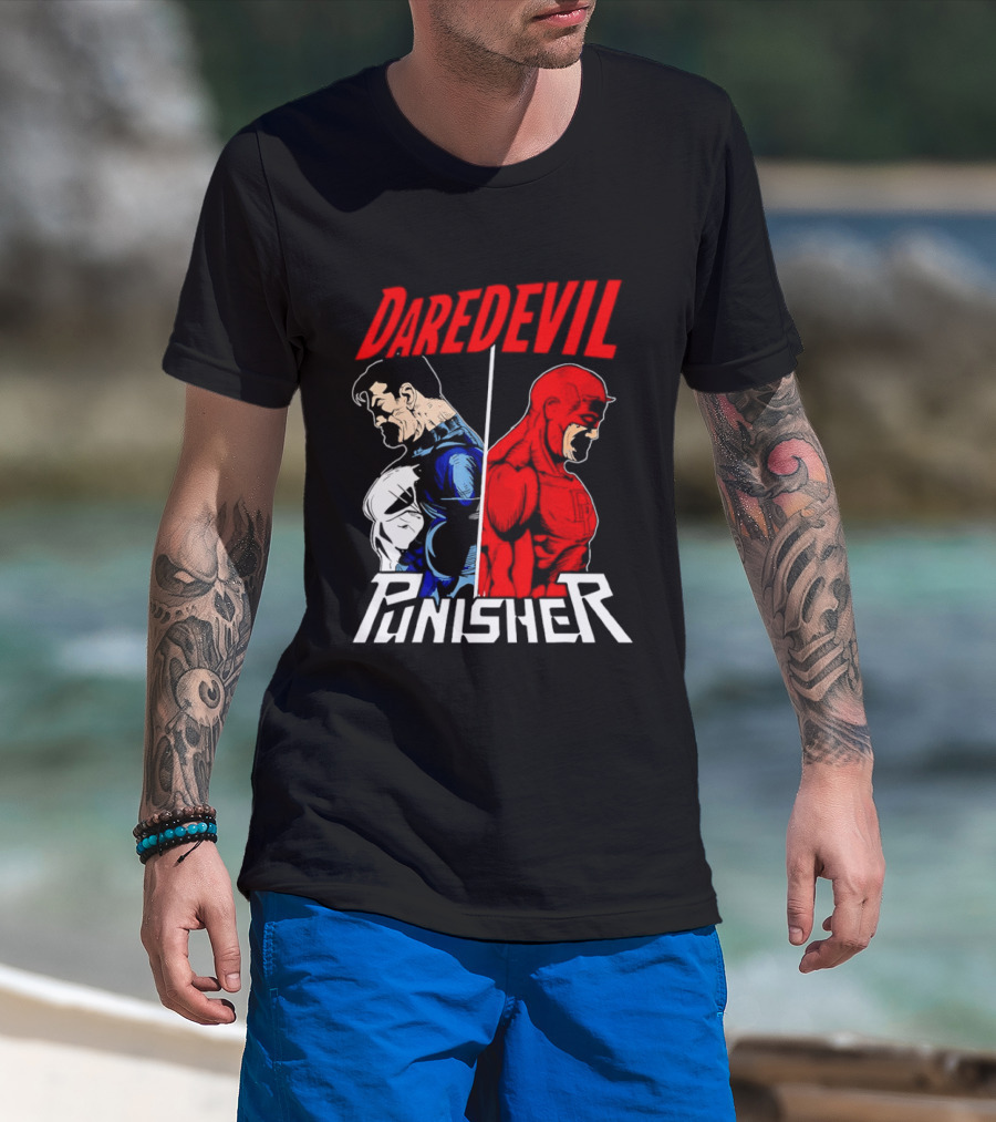 Daredevil Punisher Split Silhouette Marvel Characters T-Shirt