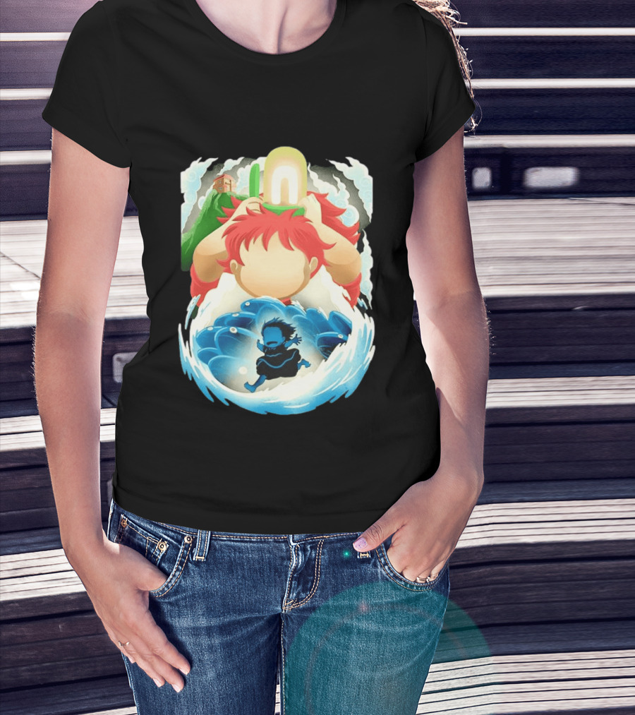 Ponyo Anime 2008 Little Fish Girl Bubble Adventure Scene T-Shirt