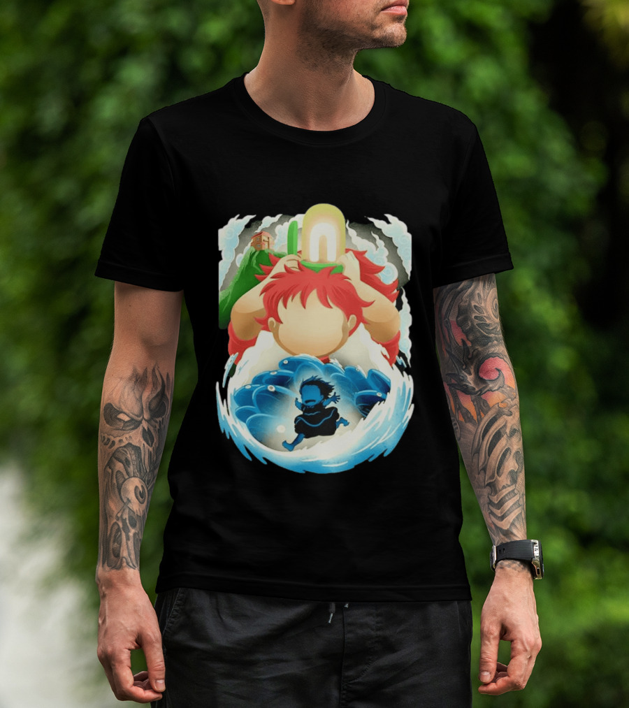 Ponyo Anime 2008 Little Fish Girl Bubble Adventure Scene T-Shirt