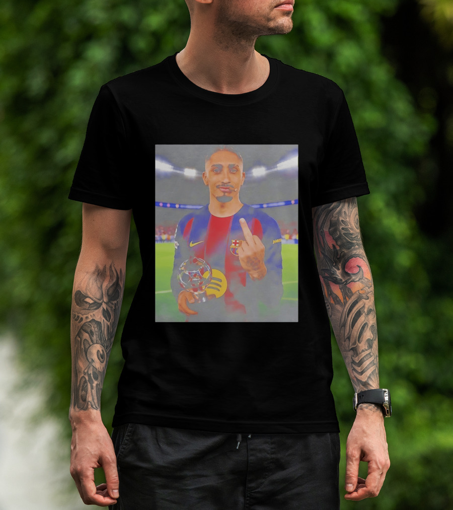 Raphinha Barcelona Middle Finger Gesture Soccer Stadium Scene T-Shirt