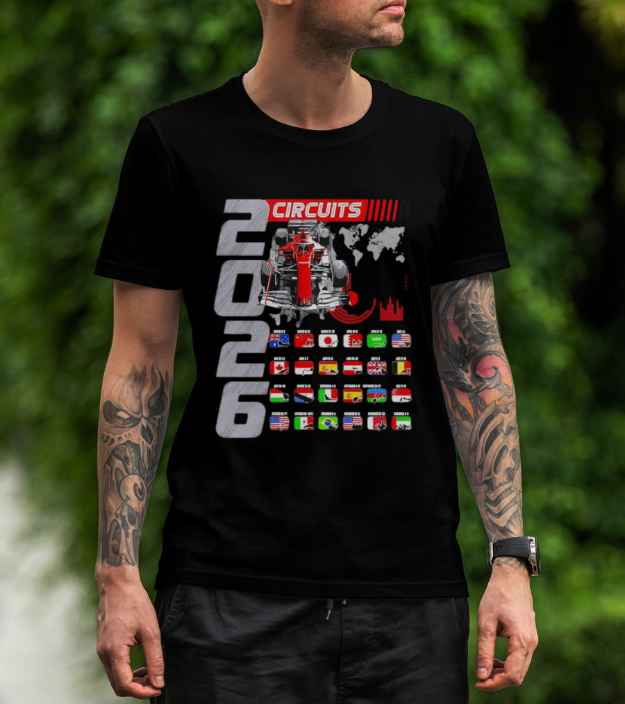2026 Formula Racing Car Circuit Calendar With Country Flags T-Shirt