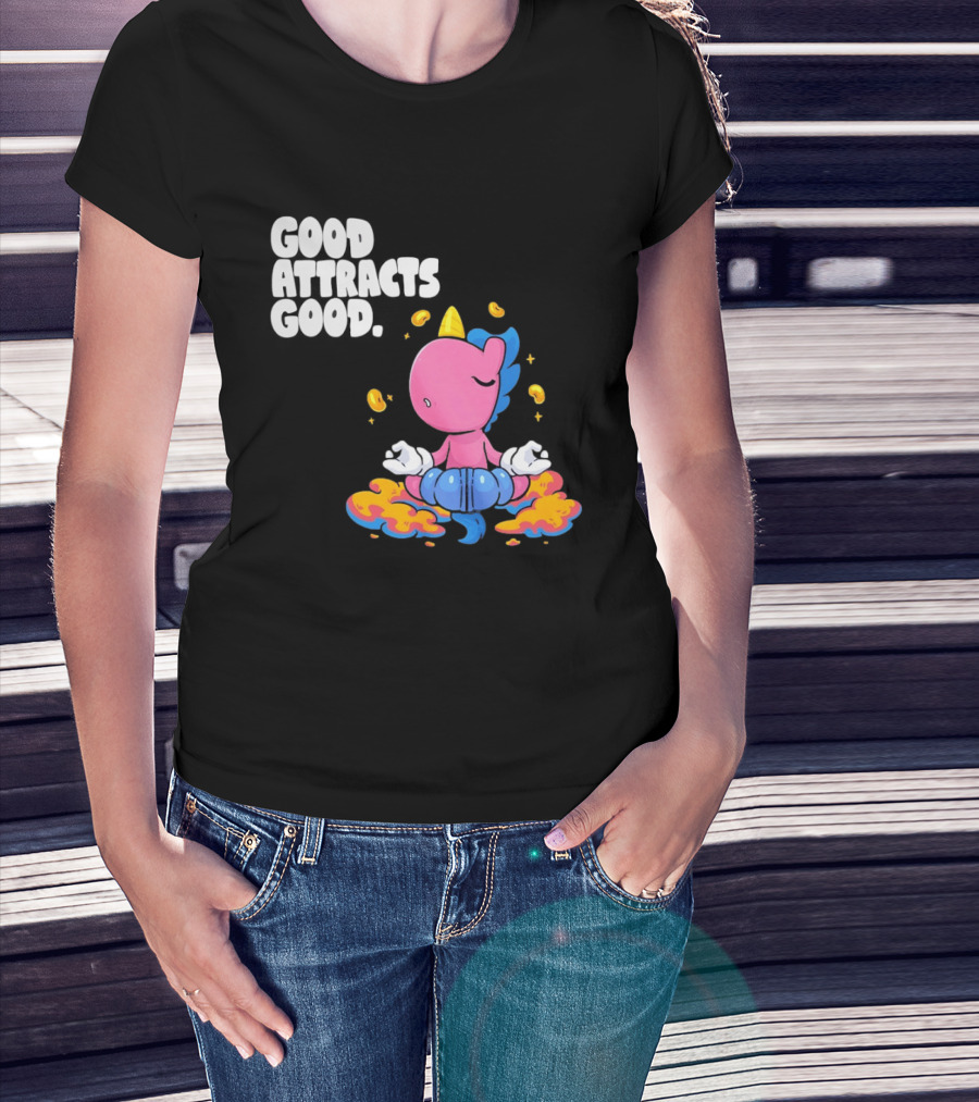 Good Attracts Good Unicorn Cartoon Meditation Coins T-Shirt