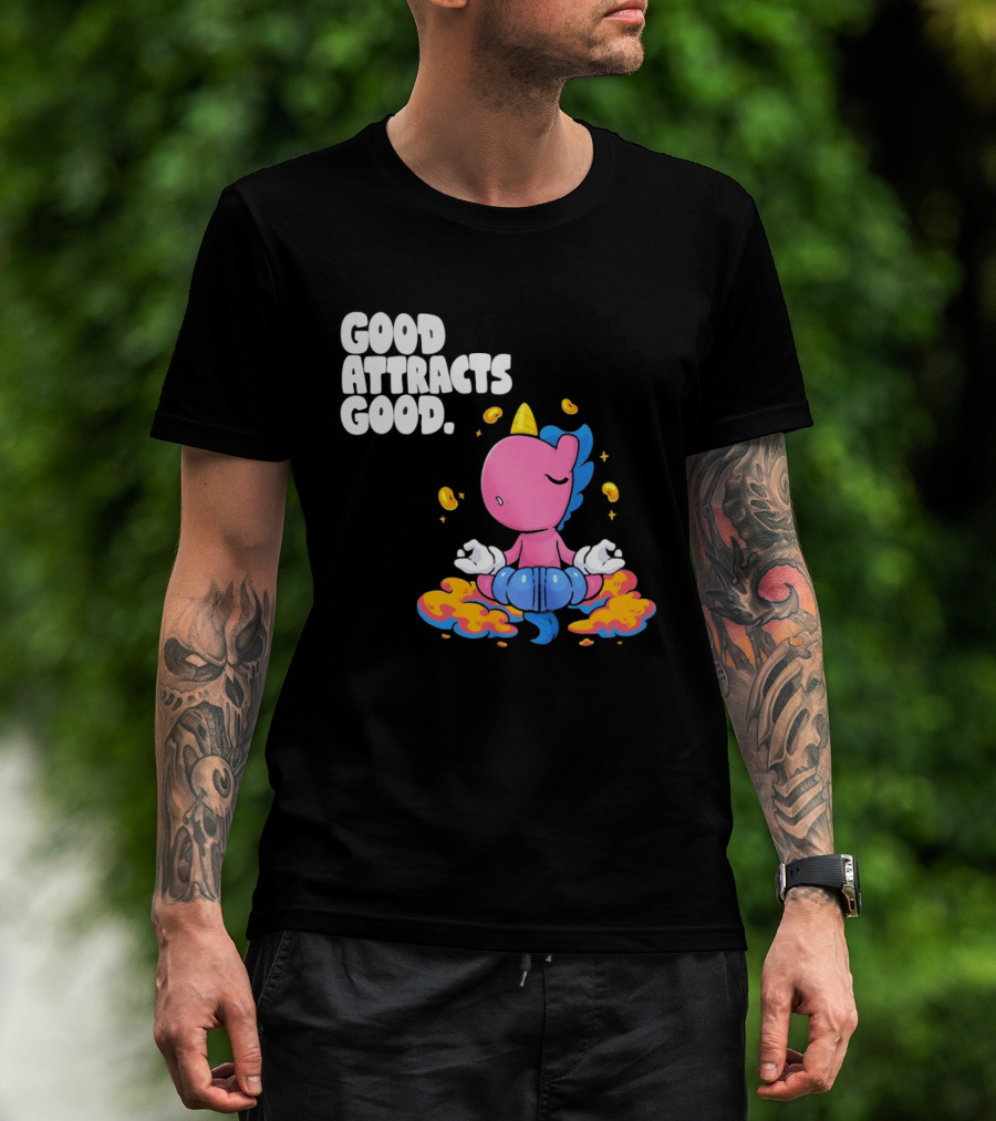 Good Attracts Good Unicorn Cartoon Meditation Coins T-Shirt