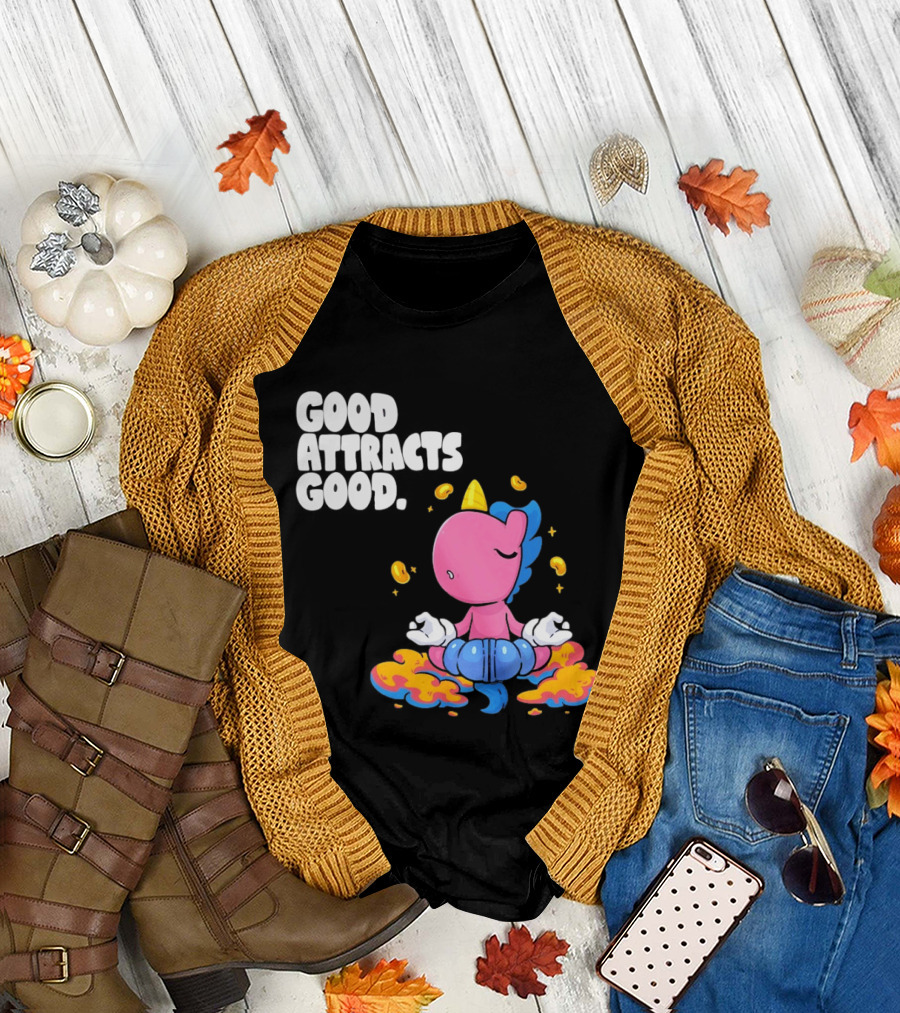 Good Attracts Good Unicorn Cartoon Meditation Coins T-Shirt