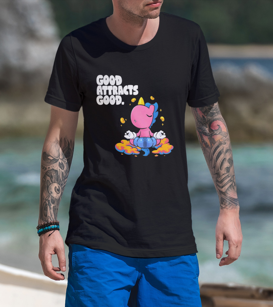 Good Attracts Good Unicorn Cartoon Meditation Coins T-Shirt