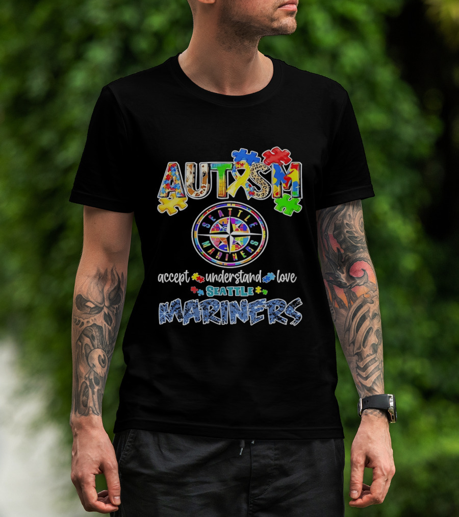 Seattle Mariners Autism Awareness Accept Understand Love Puzzle Pieces 2026 T-Shirt