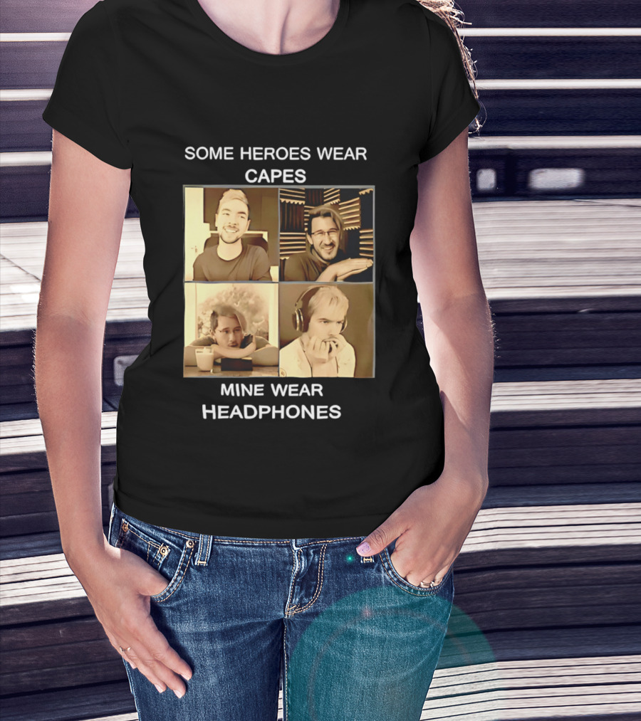 Some Heroes Wear Capes Mine Wear Headphones Retro Style Gamer T-Shirt