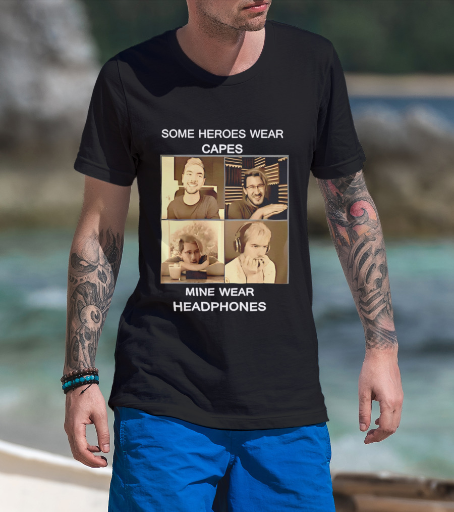 Some Heroes Wear Capes Mine Wear Headphones Retro Style Gamer T-Shirt