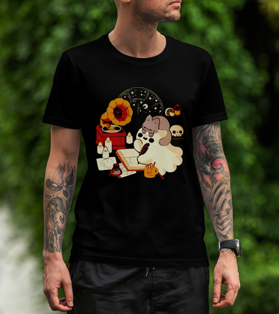 Spooky Ghost Lofi Aesthetic With Gramophone And Skulls T-Shirt
