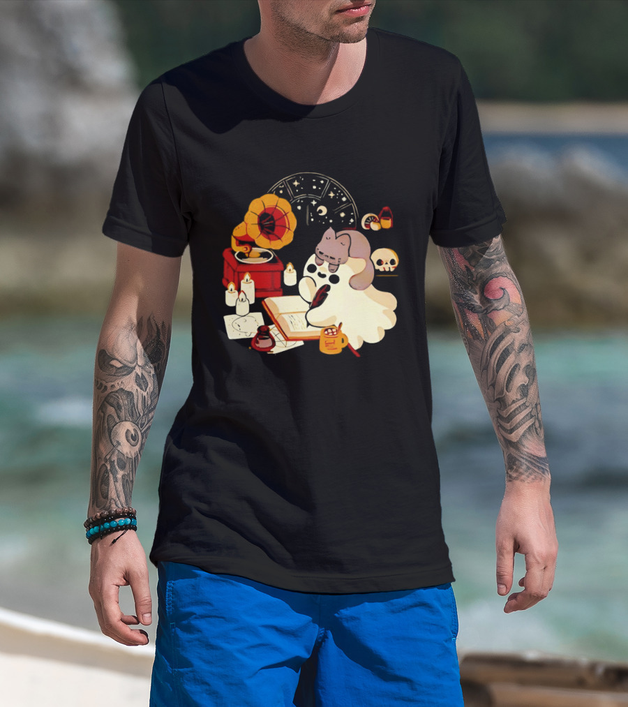 Spooky Ghost Lofi Aesthetic With Gramophone And Skulls T-Shirt
