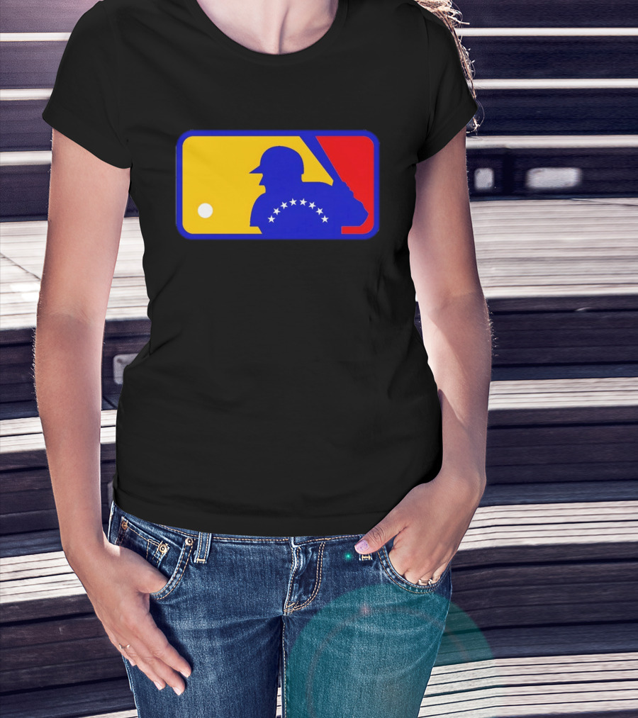 Venezuelan Baseball Player Silhouette With MLB Colors And Stars T-Shirt