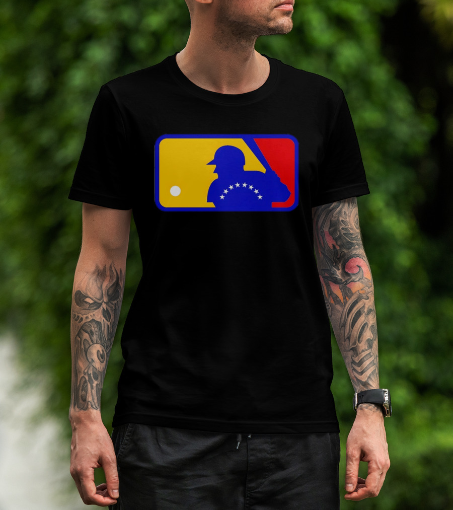 Venezuelan Baseball Player Silhouette With MLB Colors And Stars T-Shirt