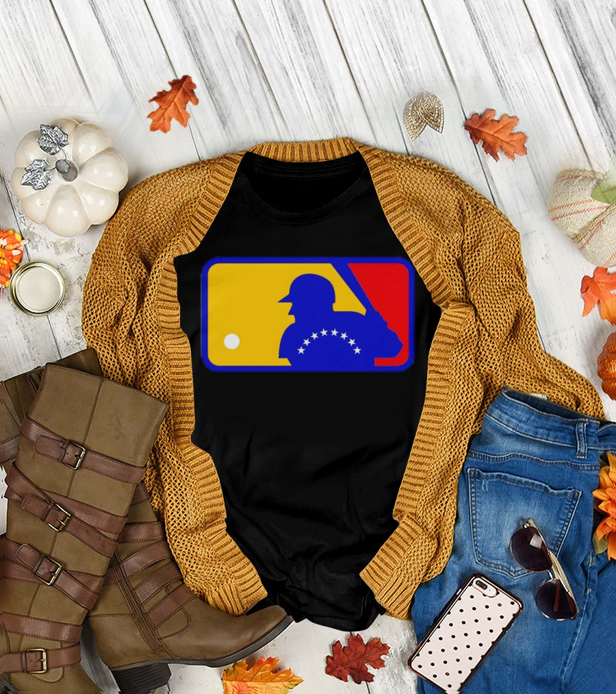 Venezuelan Baseball Player Silhouette with MLB Colors and Stars T-Shirt