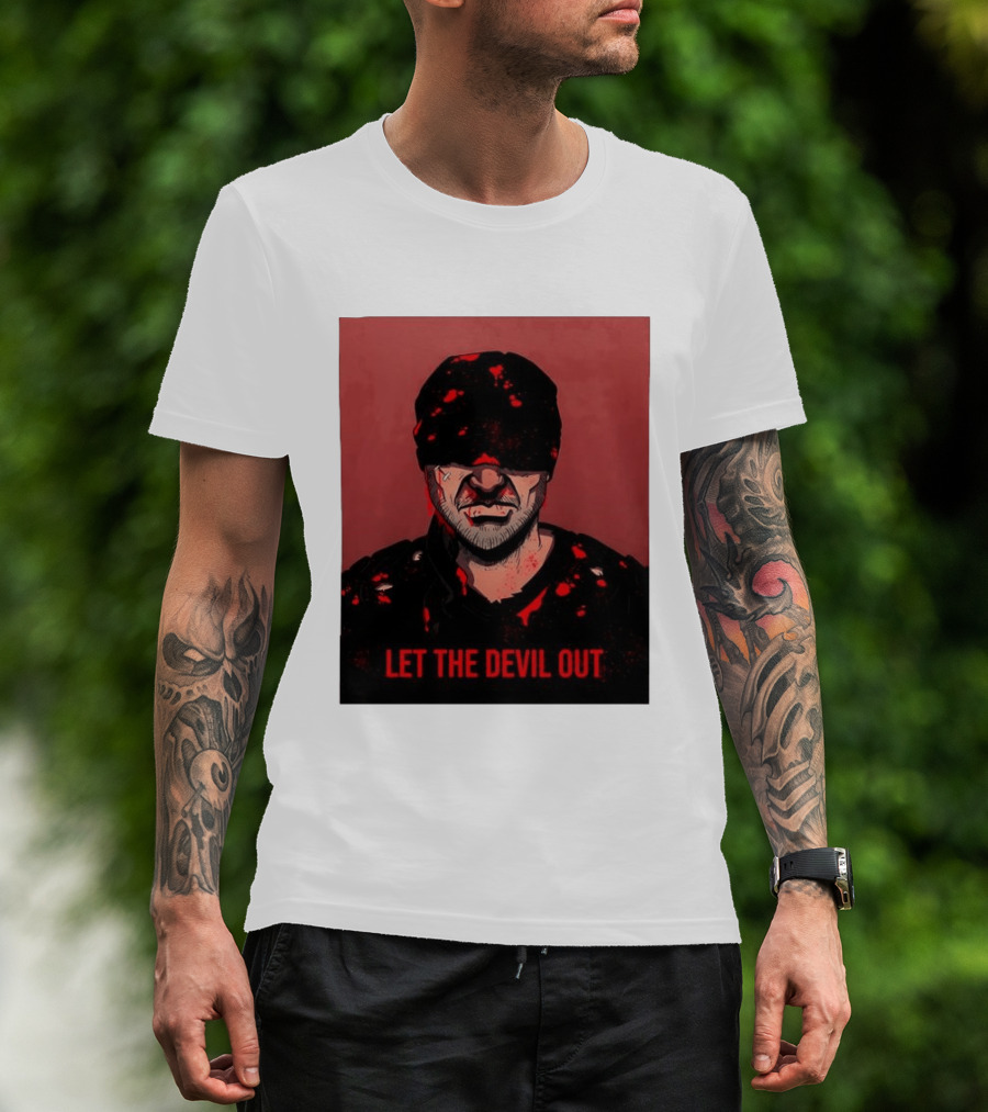 Daredevil Let The Devil Out Blindfolded Hero T-Shirt