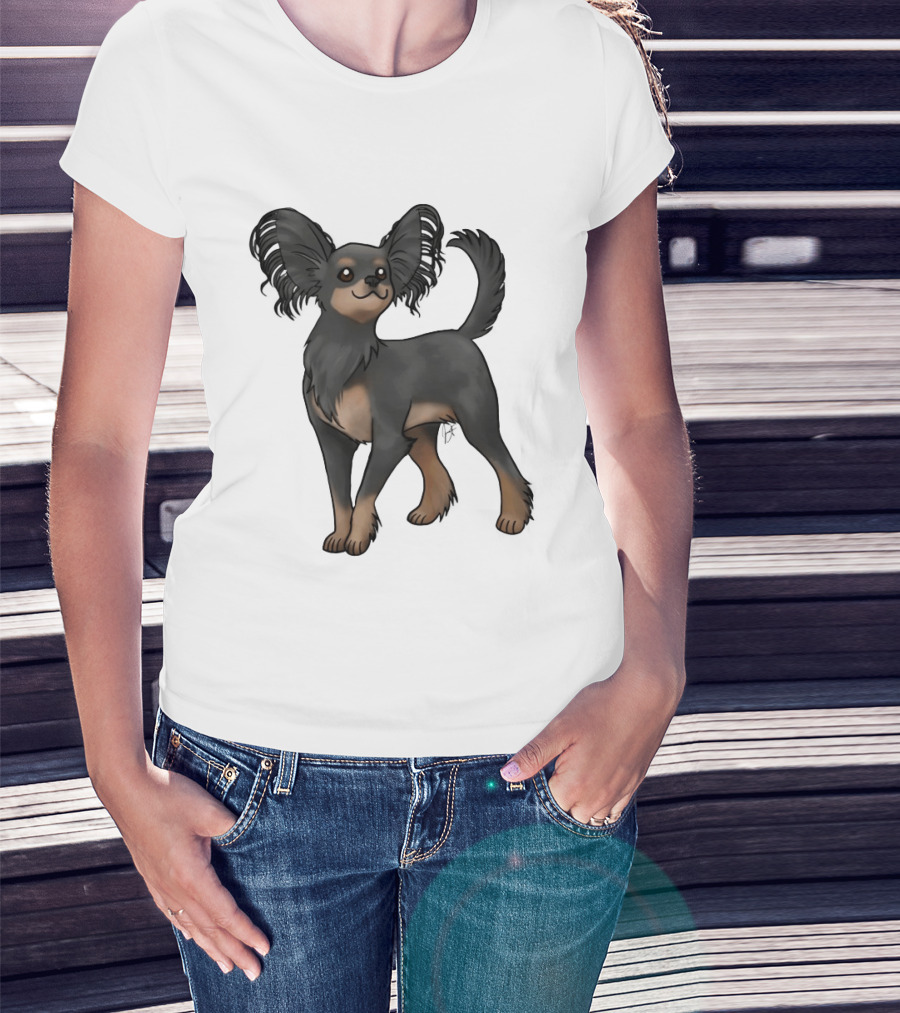 Russian Toy Dog Long Hair Black And Tan T-Shirt