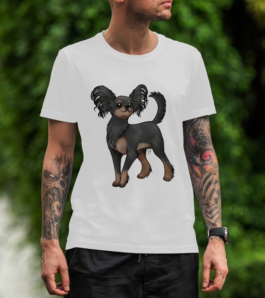 Russian Toy Dog Long Hair Black And Tan T-Shirt