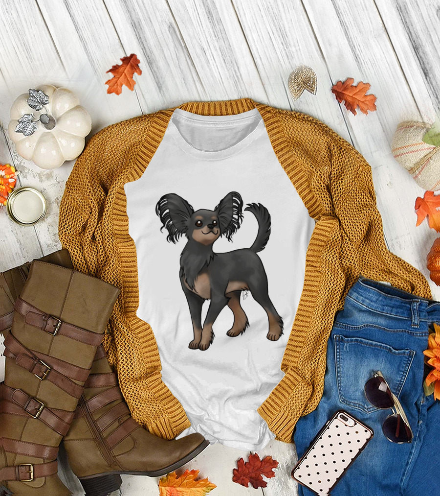 Russian Toy Dog Long Hair Black and Tan T-Shirt
