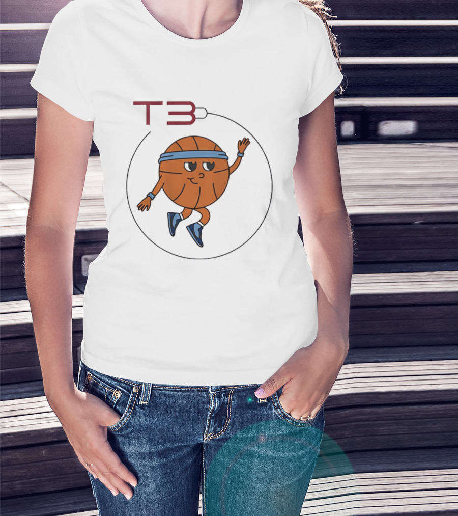 T3 Basketball Cartoon Character In Headband And Sneakers T-Shirt