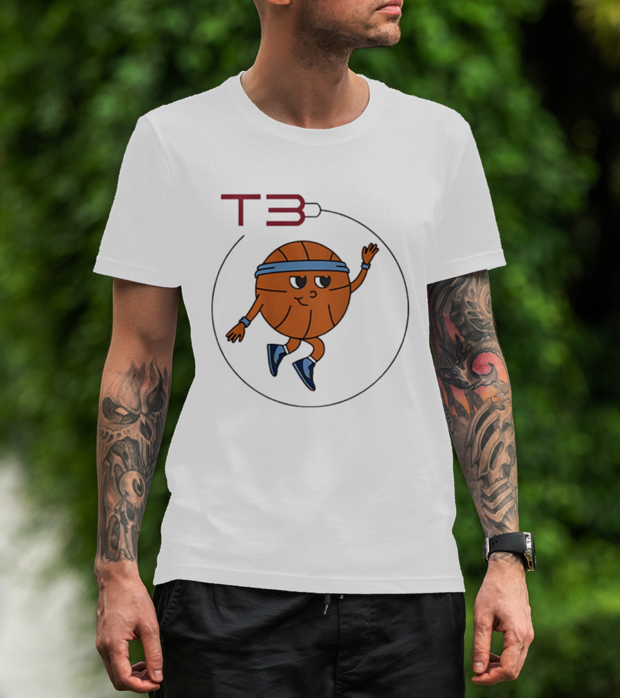 T3 Basketball Cartoon Character In Headband And Sneakers T-Shirt