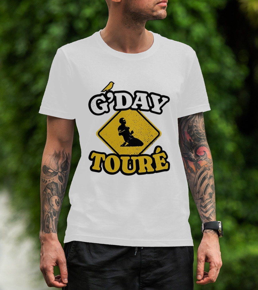G'Day Toure Yellow Sign Kneeling Silhouette Bird T-Shirt