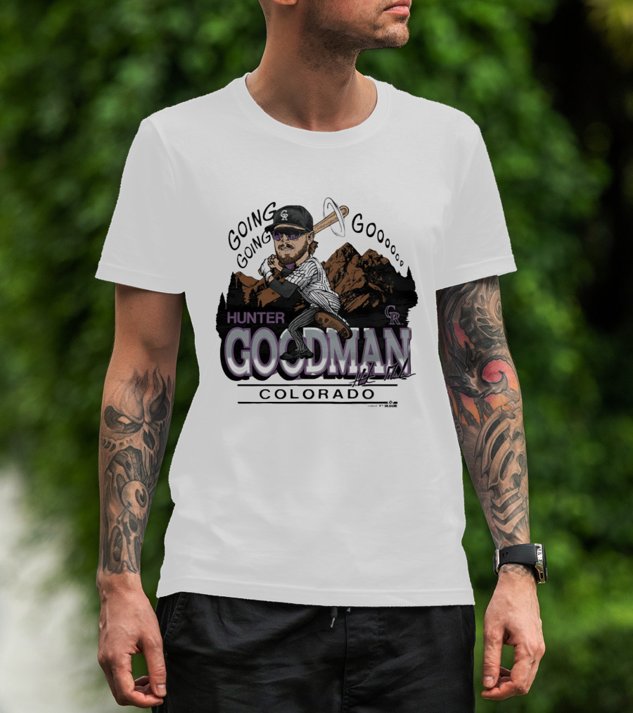 Hunter Goodman Going Going Going Colorado Rockies Caricature T-Shirt