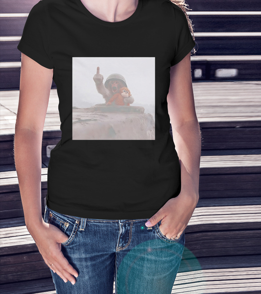 Monkey Middle Finger Gesture With Toy And Helmet On Vehicle T-Shirt