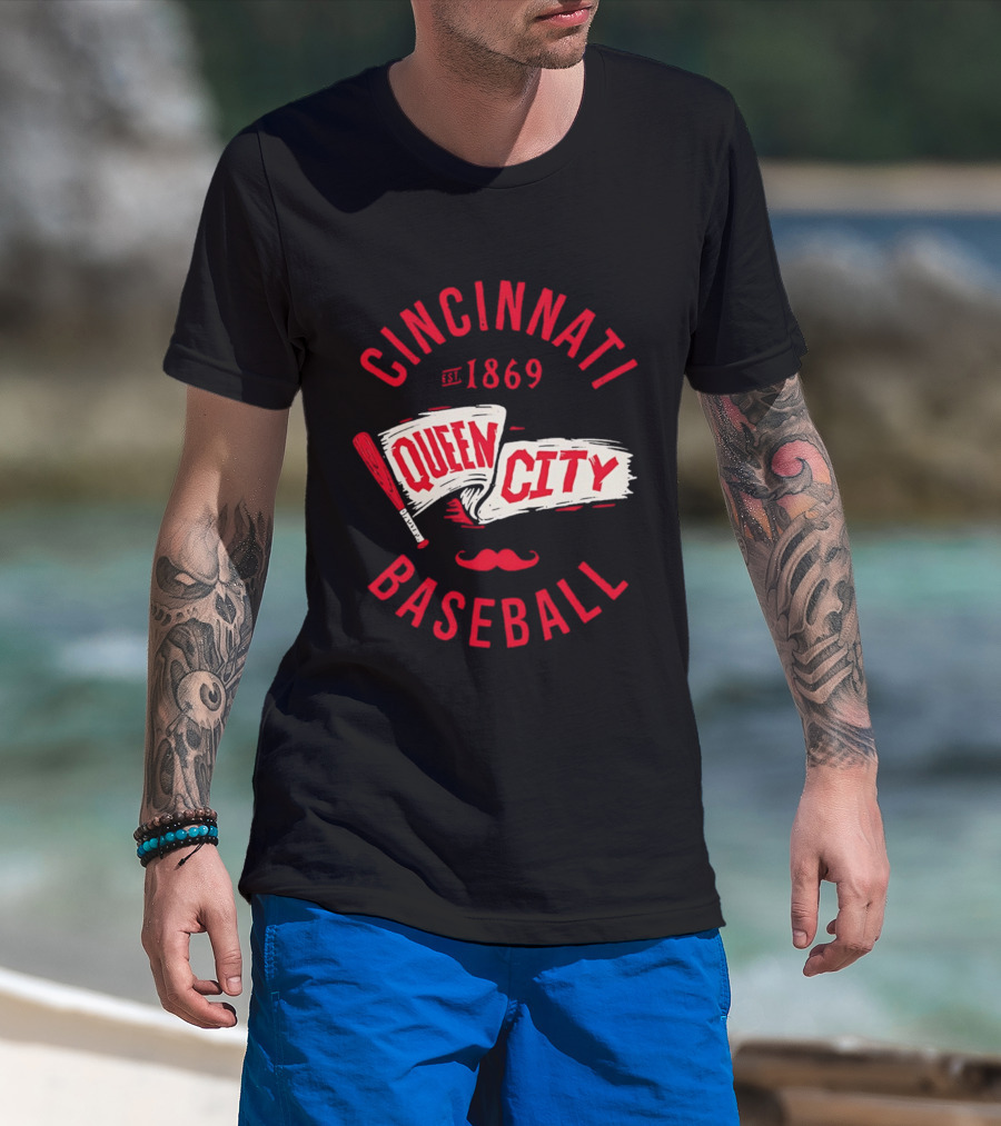 Cincinnati Queen City Baseball Est. 1869 Grunge Pennant T-Shirt