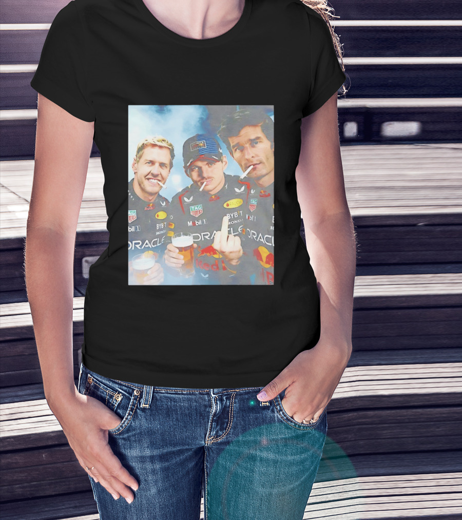 Red Bull Racing Vettel Verstappen Webber Smoking Fun F1 Legends Team Oracle T-Shirt