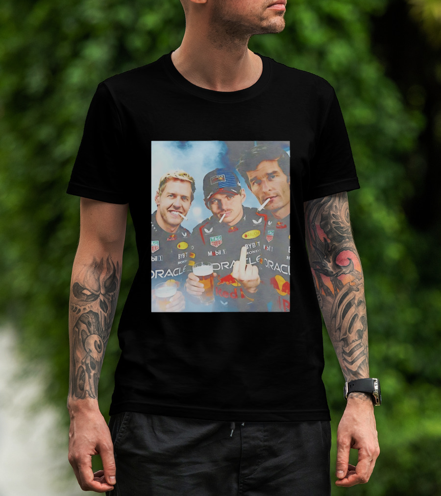 Red Bull Racing Vettel Verstappen Webber Smoking Fun F1 Legends Team Oracle T-Shirt