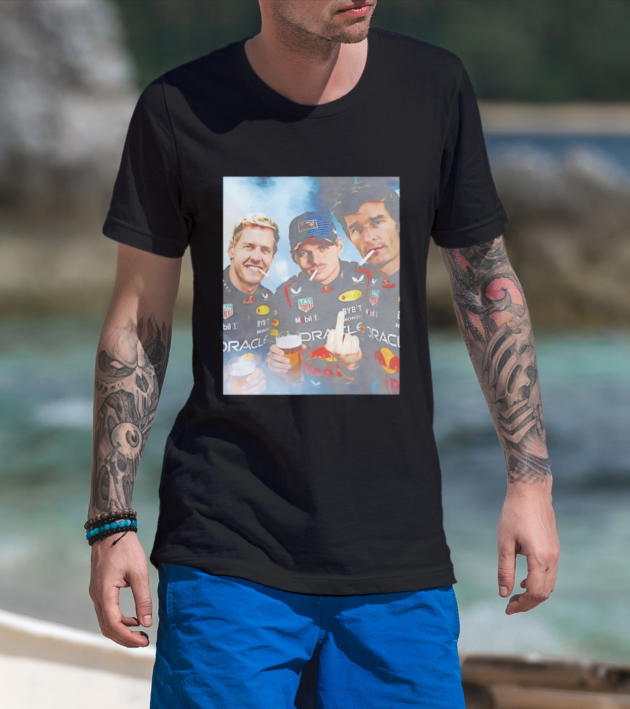 Red Bull Racing Vettel Verstappen Webber Smoking Fun F1 Legends Team Oracle T-Shirt