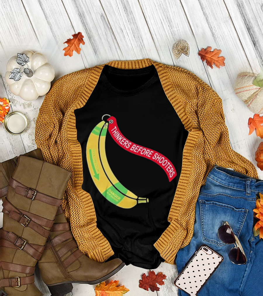 Thinkers Before Shooters John Jackson Banana Warning Peel Open Direction T-Shirt