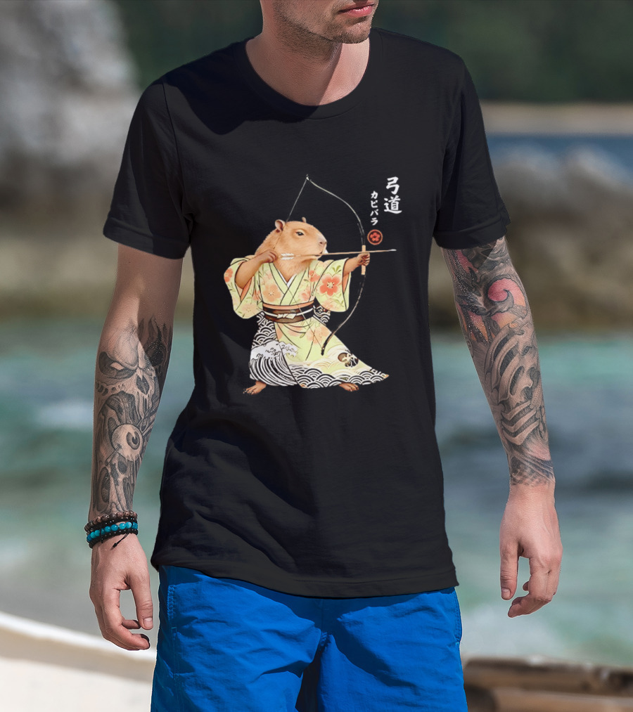Capybara Kyudo Samurai Archery Japanese Animal T-Shirt