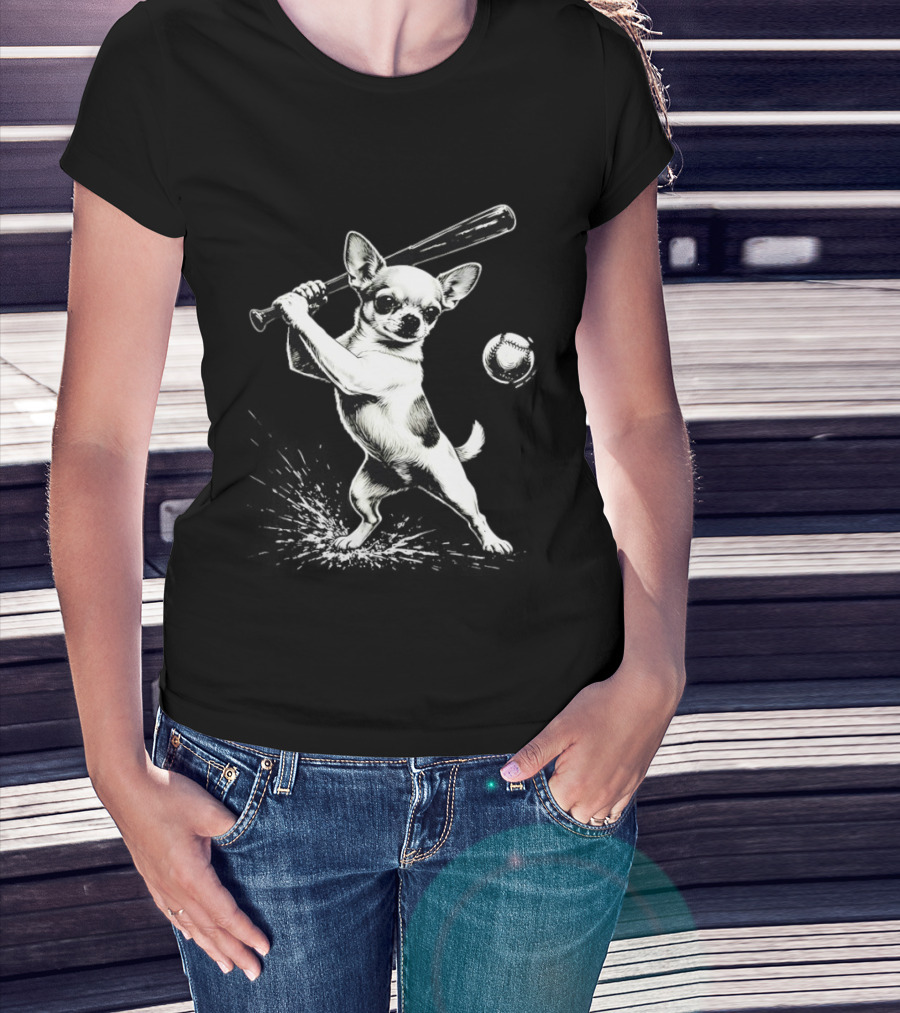 Chihuahua Playing Baseball Batting Cute Dog Sports Humor T-Shirt