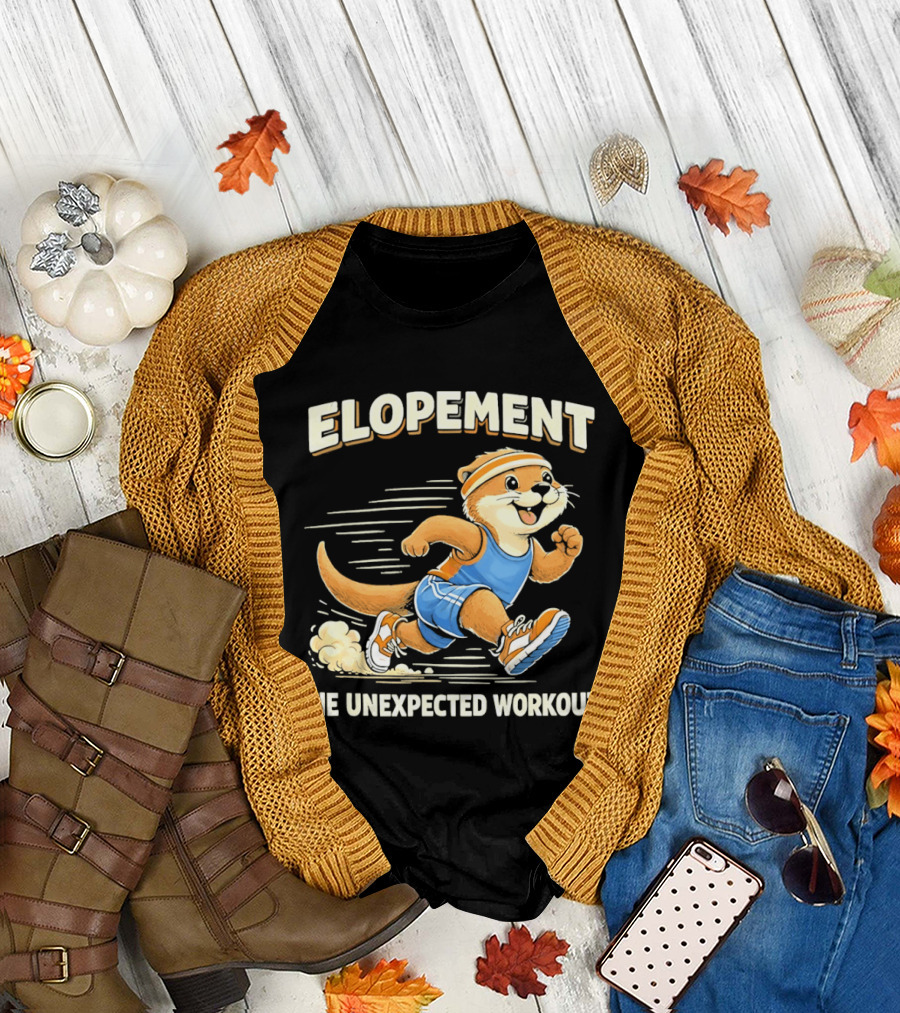 Elopement The Unexpected Workout Otter Running in Blue and Orange Sports Gear T-Shirt