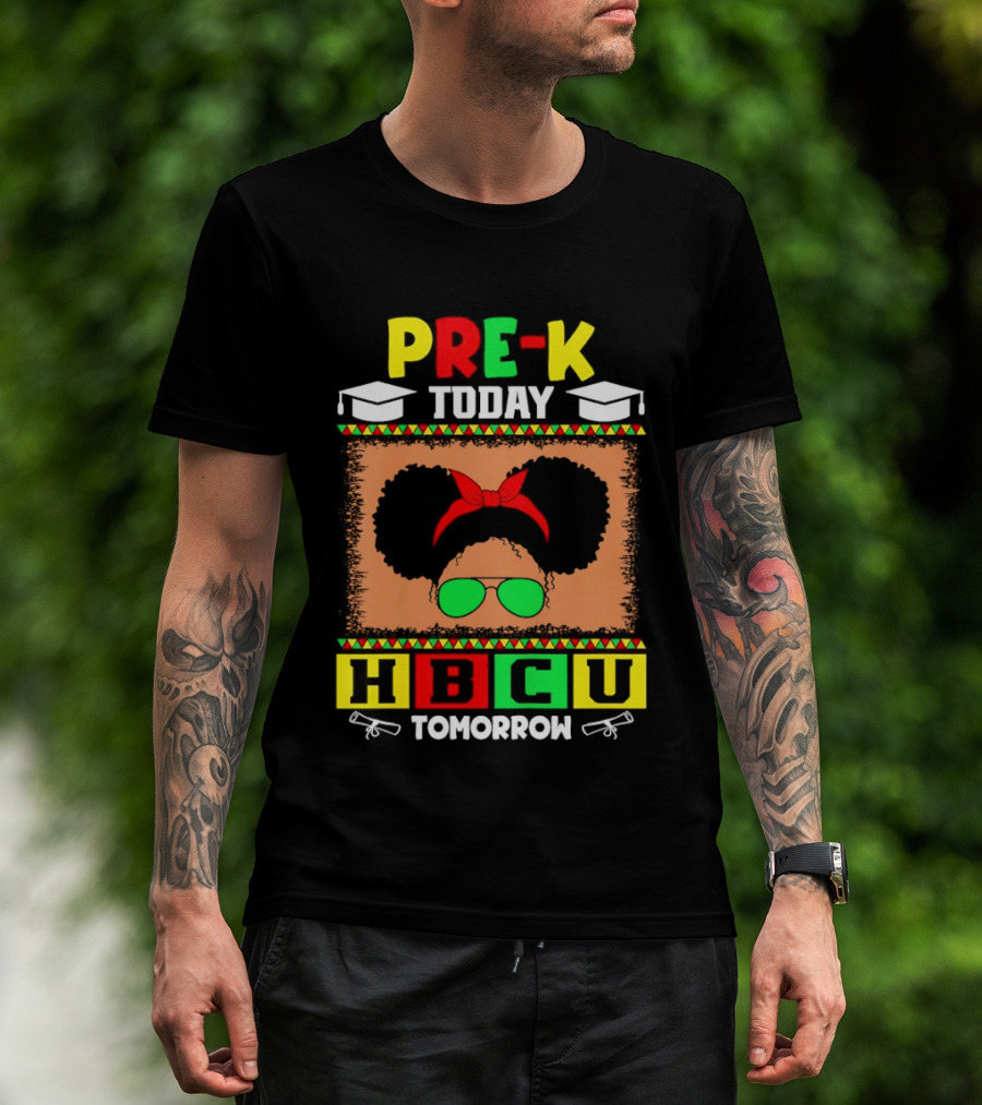Pre K Today HBCU Tomorrow Graduation Caps Green Red Yellow Blocks T-Shirt