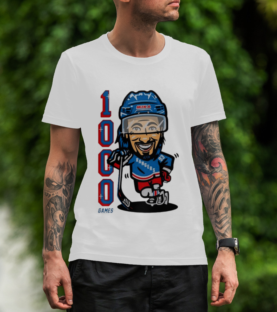 Mika Rangers 93 Hockey Player 1000 Games Celebration T-Shirt