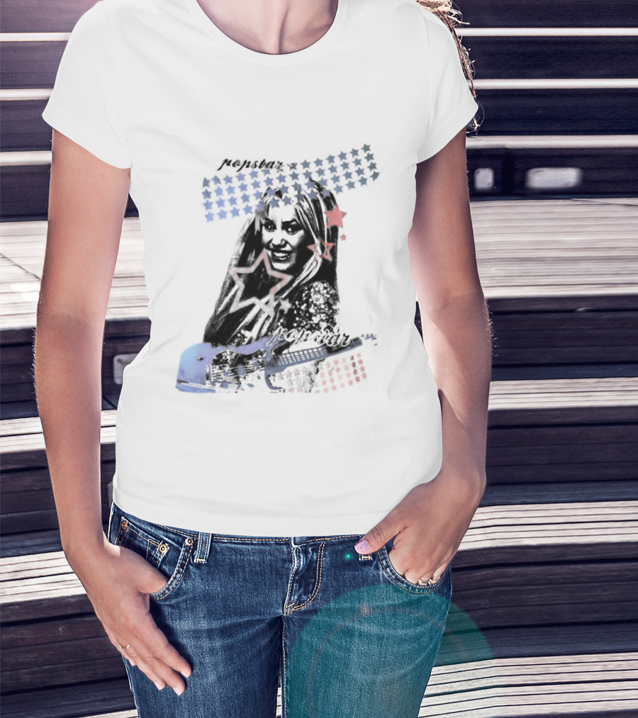 Miley Cyrus Hannah Montana Stars Guitar American Flag T-Shirt