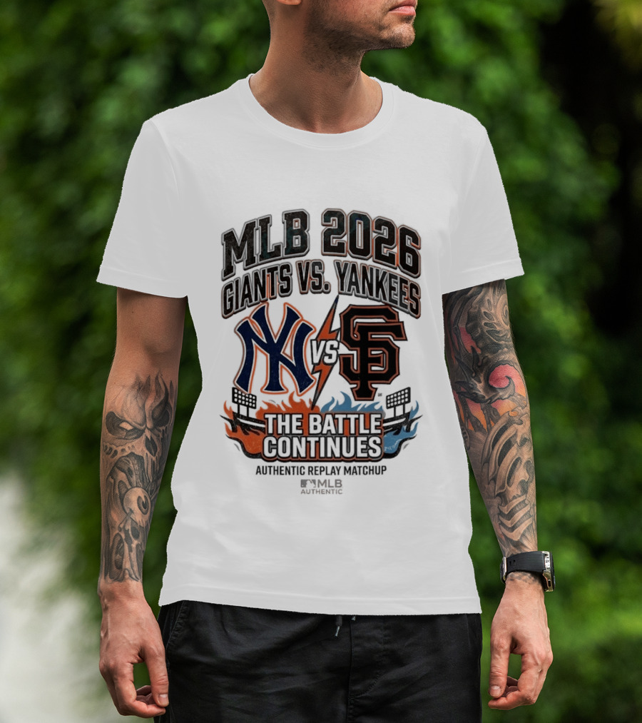MLB 2026 Giants Vs. Yankees The Battle Continues Authentic Replay Matchup T-Shirt