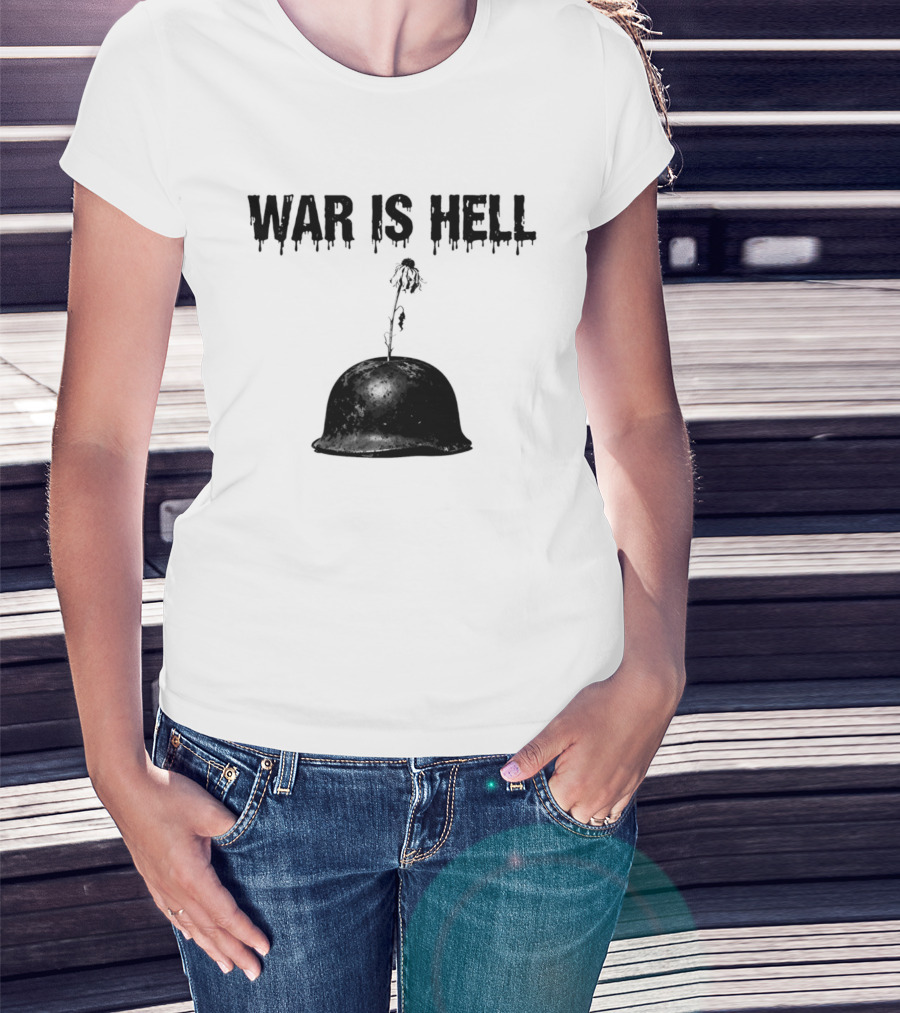 War Is Hell Military Helmet Flower Artillery Contrast T-Shirt