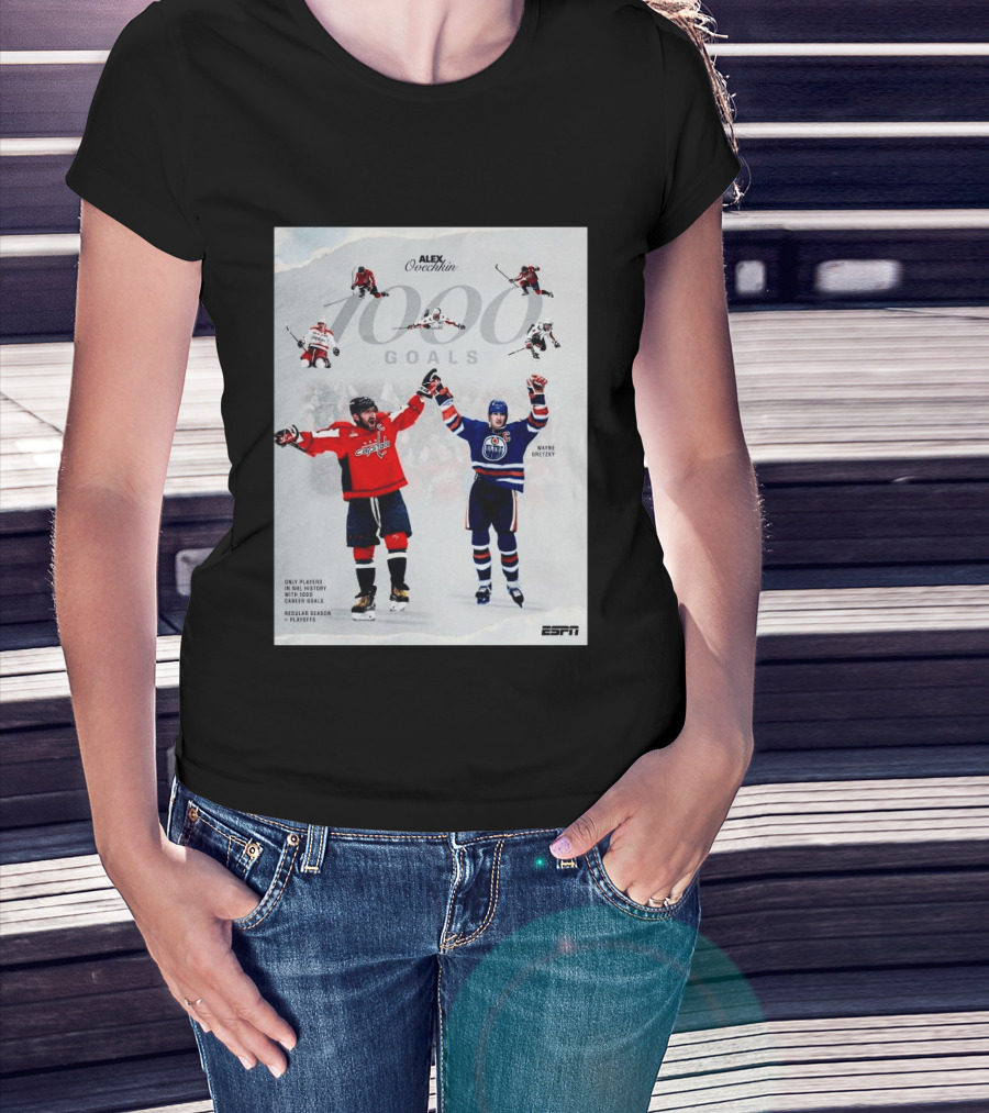 Alex Ovechkin Wayne Gretzky 1000 Goals NHL History ESPN Regular Season Playoffs T-Shirt