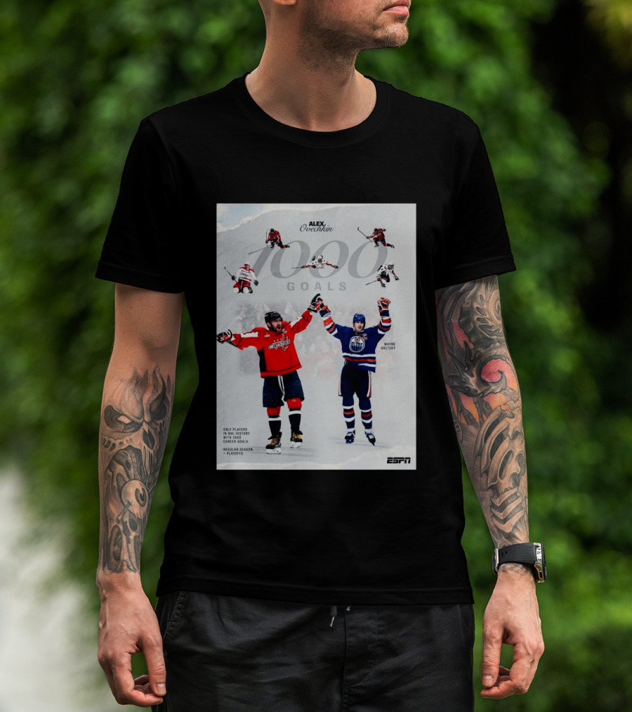 Alex Ovechkin Wayne Gretzky 1000 Goals NHL History ESPN Regular Season Playoffs T-Shirt