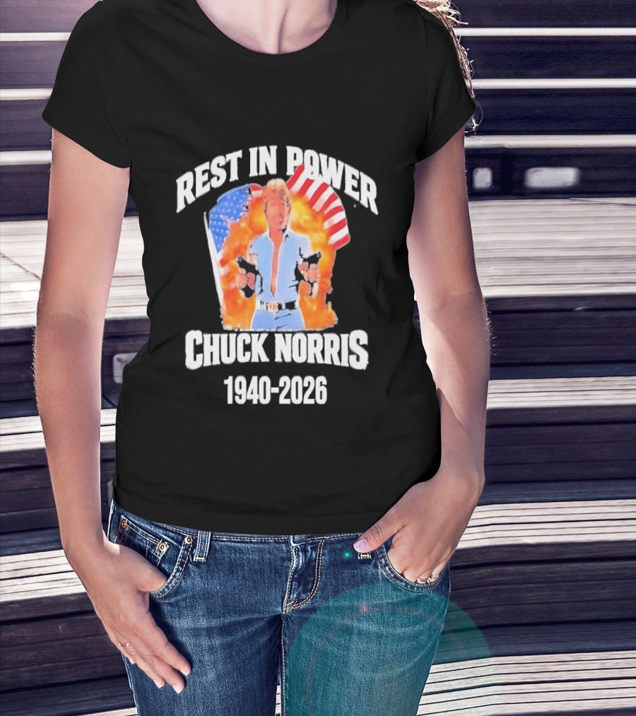 Rest In Power Chuck Norris 1940 2026 American Flag T-Shirt