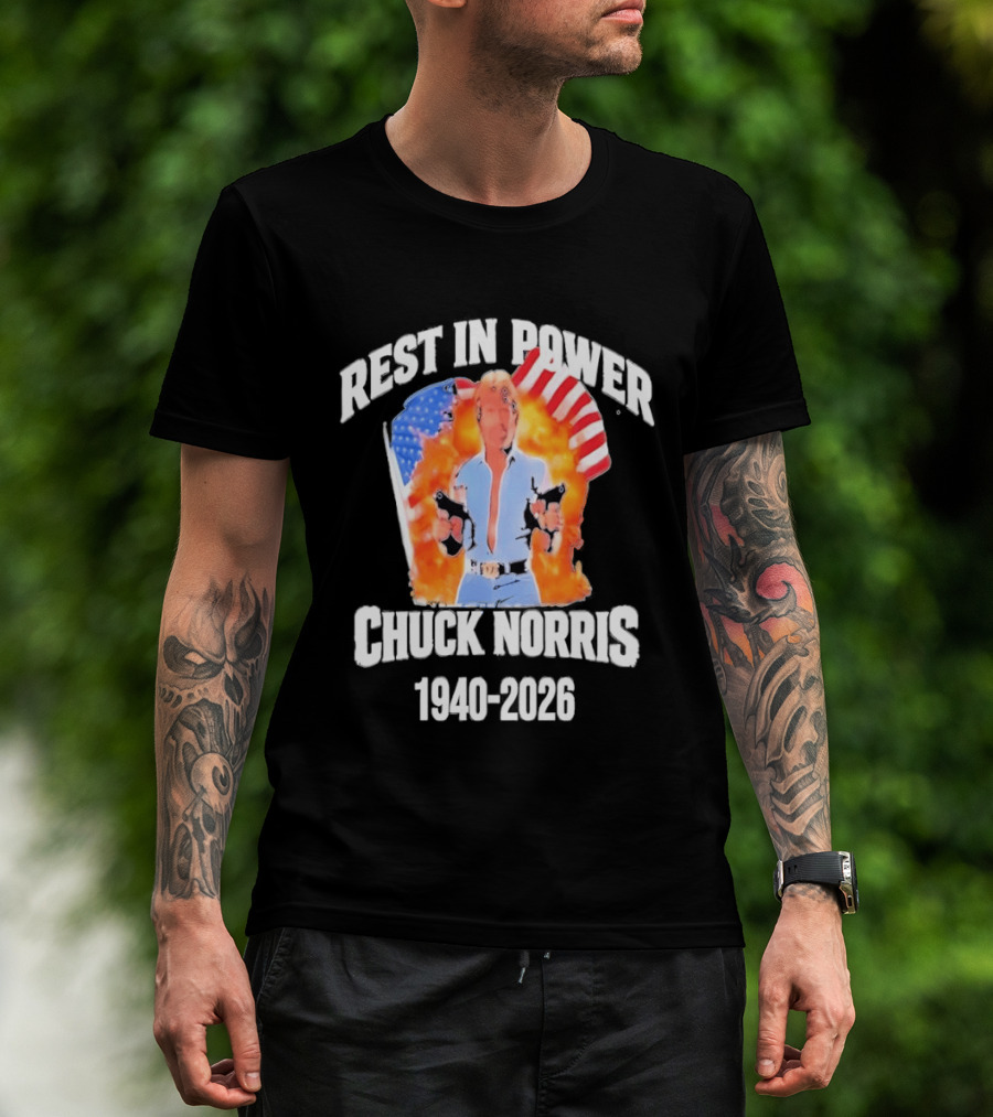 Rest In Power Chuck Norris 1940 2026 American Flag T-Shirt