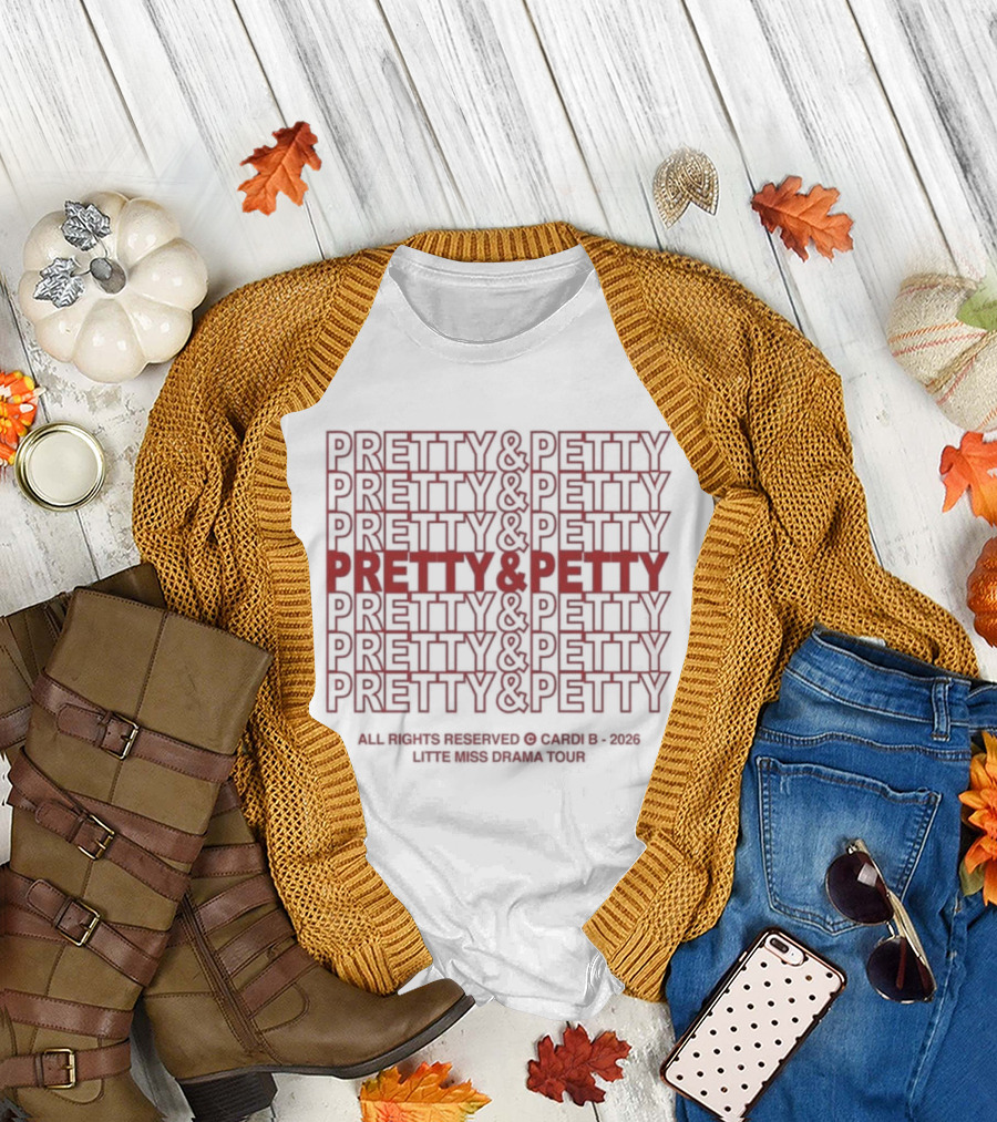 PRETTY & PETTY 2026 Repeat Pattern Textual T-Shirt