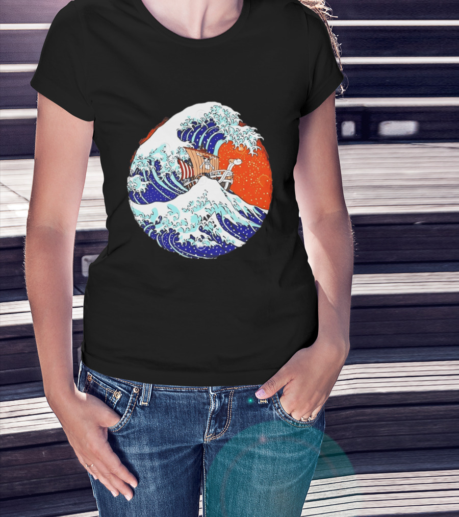 The Great Pirate Of Kanagawa Going Merry On A Great Wave Japanese Art Fusion T-Shirt