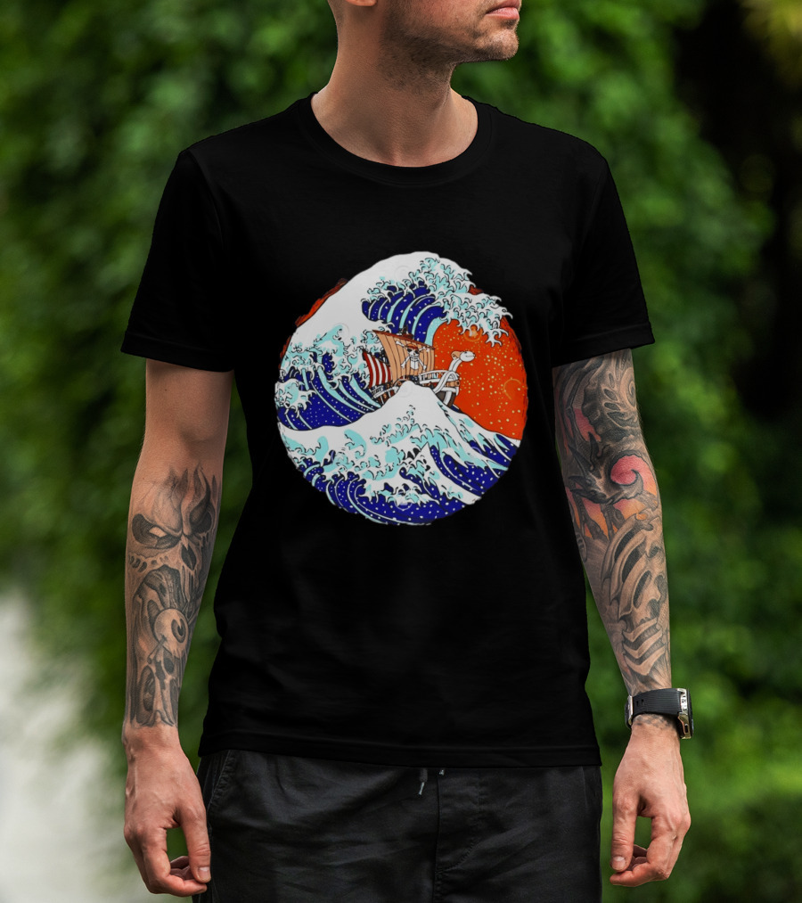 The Great Pirate Of Kanagawa Going Merry On A Great Wave Japanese Art Fusion T-Shirt